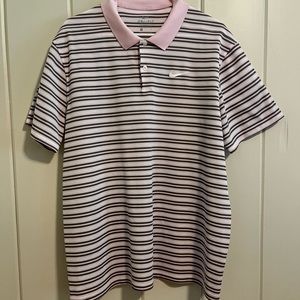 Nike XL Golf Polo. Pink with grey and white stripes.